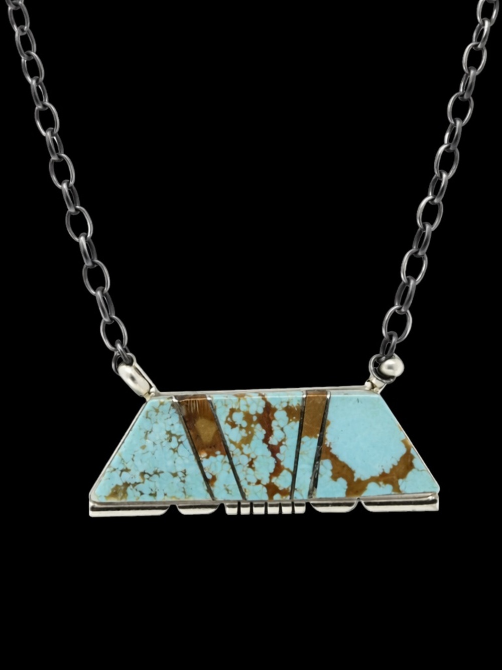 Turquoise Inlay Bar Necklace - Blue - Picture 3 of 4